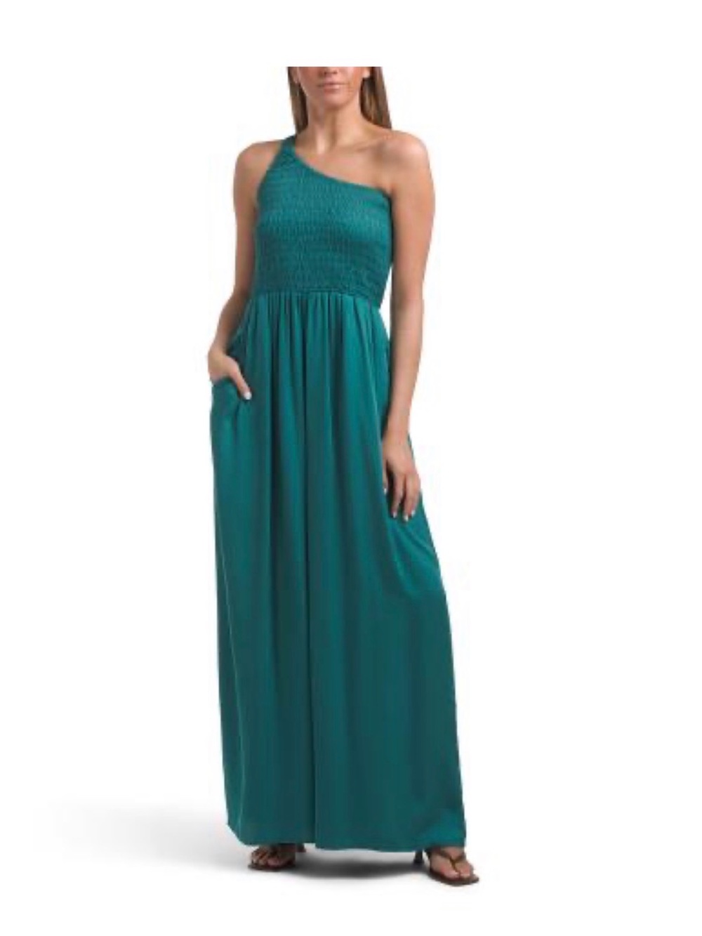 One-Shoulder Teal Maxi Dress